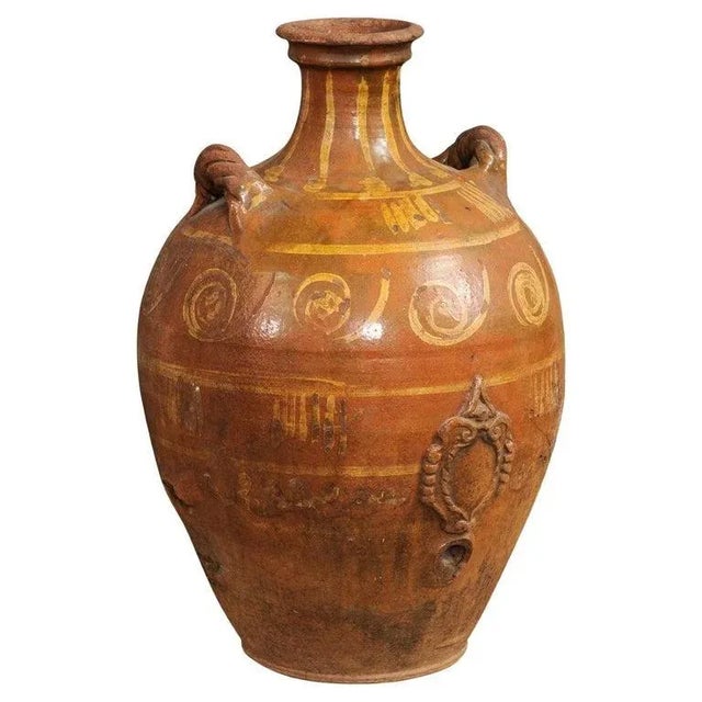 17th Century Italian Terracotta Olive Oil Jar with Yellow Glazed Spiraling Décor For Sale - Image 13 of 13