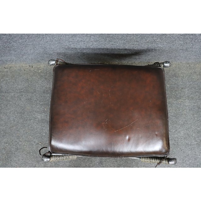Maitland - Smith Maitland-Smith Leather X-Base Stool With Cast Eagle Heads For Sale - Image 4 of 14