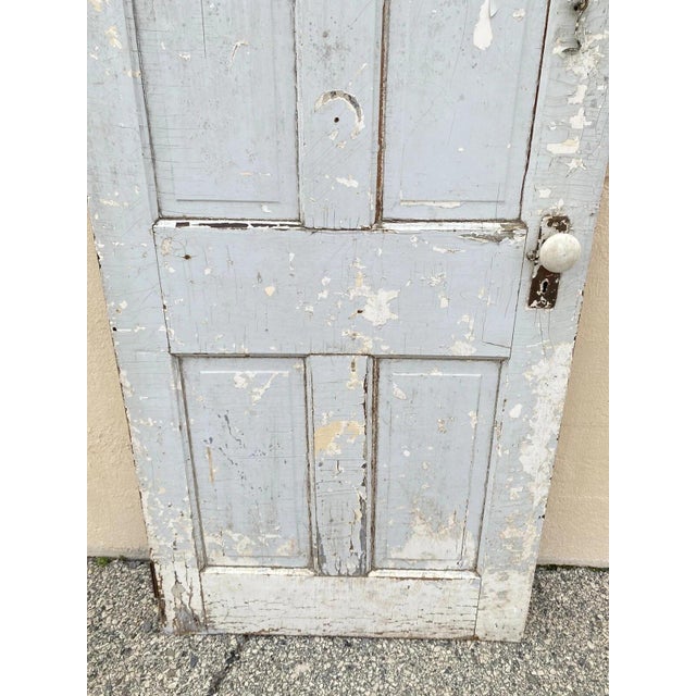 Antique Architectural Salvage Gray White Distress Painted Wooden Interior Door For Sale - Image 4 of 12