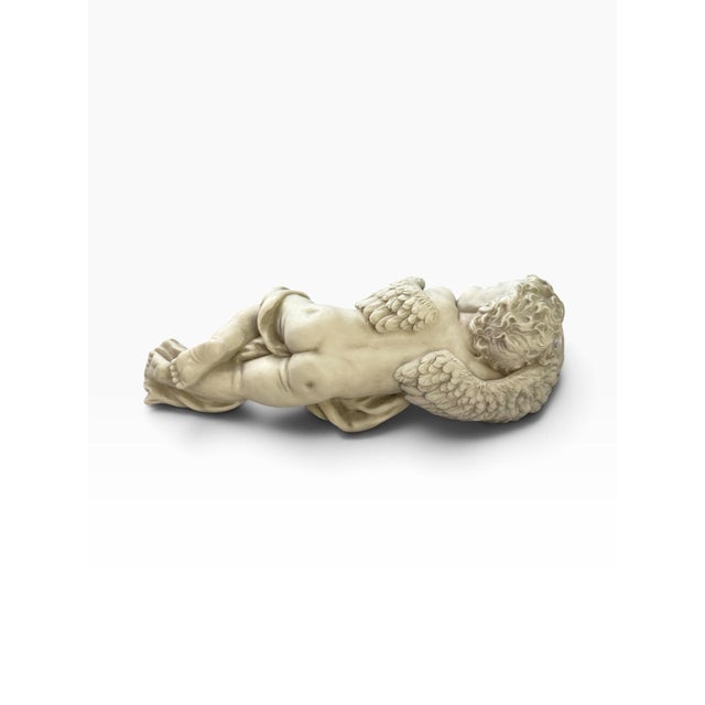 Shabby Chic Design Toscano Sleeping Cherub Angel Figurine | Off-White Resin For Sale - Image 3 of 4