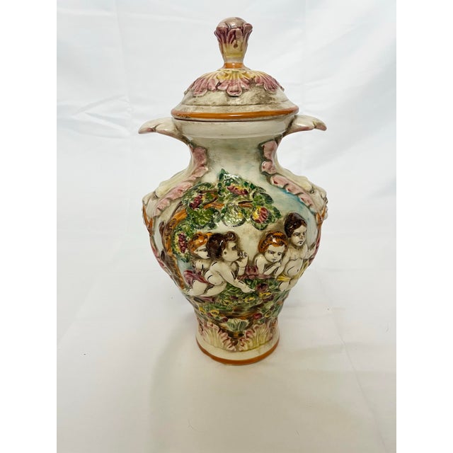 Rococo Vintage Capodimonte Figural Jar With Lid – Hand-Painted Italian Ceramic For Sale - Image 3 of 12