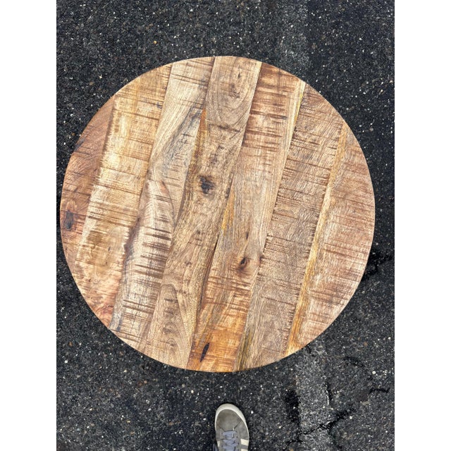 Contemporary Vintage Round Wood & Metal Coffee Table For Sale - Image 3 of 6