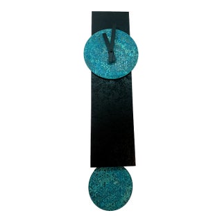 Signed Artist Leonie Lacouette Narrow Black Verdigris Copper Pendulum Wall Clock For Sale