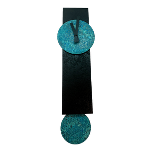 Signed Artist Leonie Lacouette Narrow Black Verdigris Copper Pendulum Wall Clock