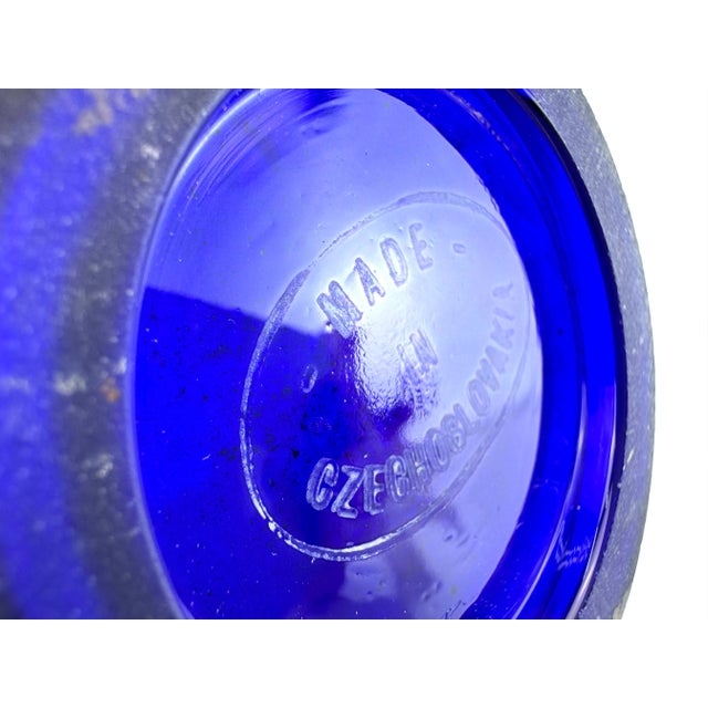 Vintage 1920's Hand-Painted Cobalt Blue Czech Glass Vase With Gold Detailing For Sale - Image 9 of 9