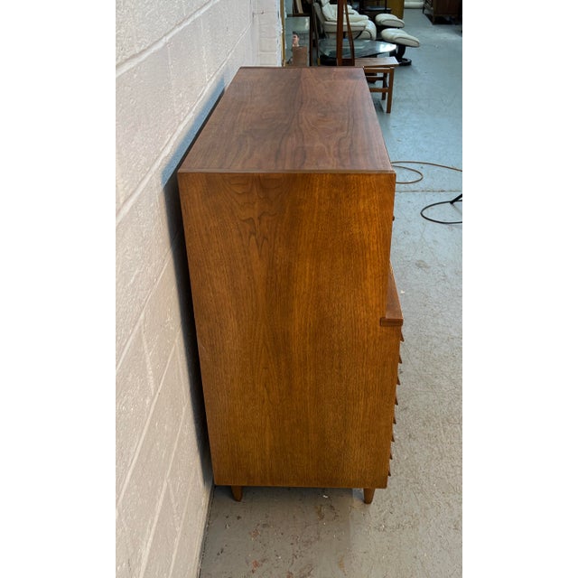 Mid 20th Century American of Martinsville 'Dania' Walnut High-Boy Dresser by Merton Gershun For Sale - Image 9 of 17