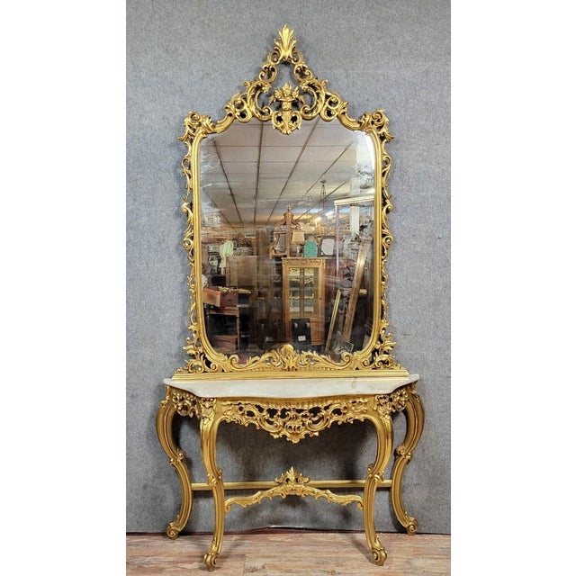 Goldenrod Large Venetian Console Table and Mirror in Gilded Wood For Sale - Image 8 of 8
