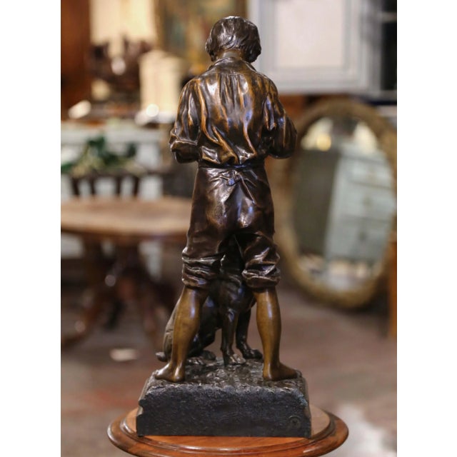 Early 20th C. Belgian Patinated Spelter Sculpture of Boy Feeding Dog by Rousseau For Sale - Image 10 of 12