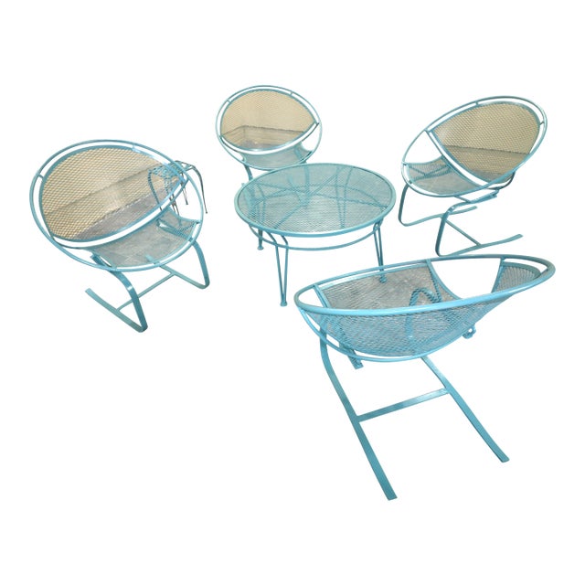 Four Maurizio Tempestini for Salterini “Radar” Cantilever Lounge Chairs With Table, 1950s, Attributed For Sale