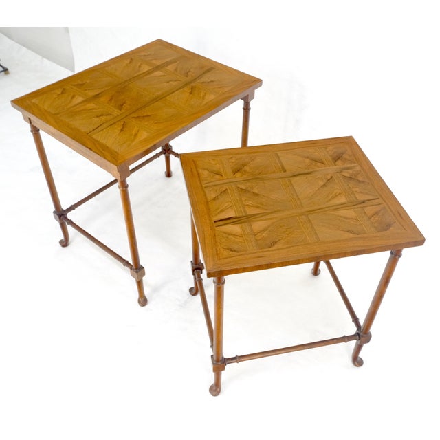 Baker Furniture Company Fine Baker c1970s Marquetry Top Pair of Nesting Side End Tables MINT For Sale - Image 4 of 16