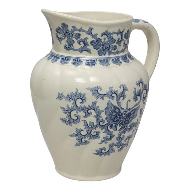 20th Century Belgian Blue Chinoiserie Ceramic Pitcher For Sale
