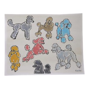 Poodle Dog Americana Surrealism Pop Art Yellow Gray Anitque White Blue Pink Original Painting Cleo Plowden