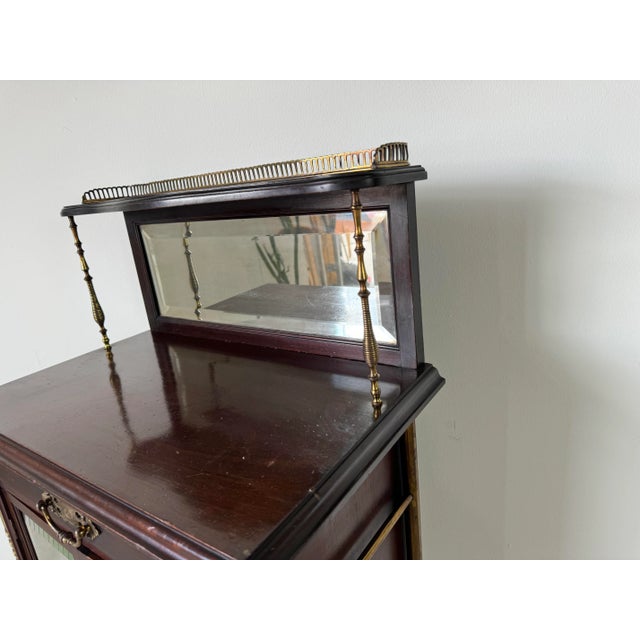 1900's Antique English Mahogany Brass Framed Music Cabinet For Sale - Image 10 of 12