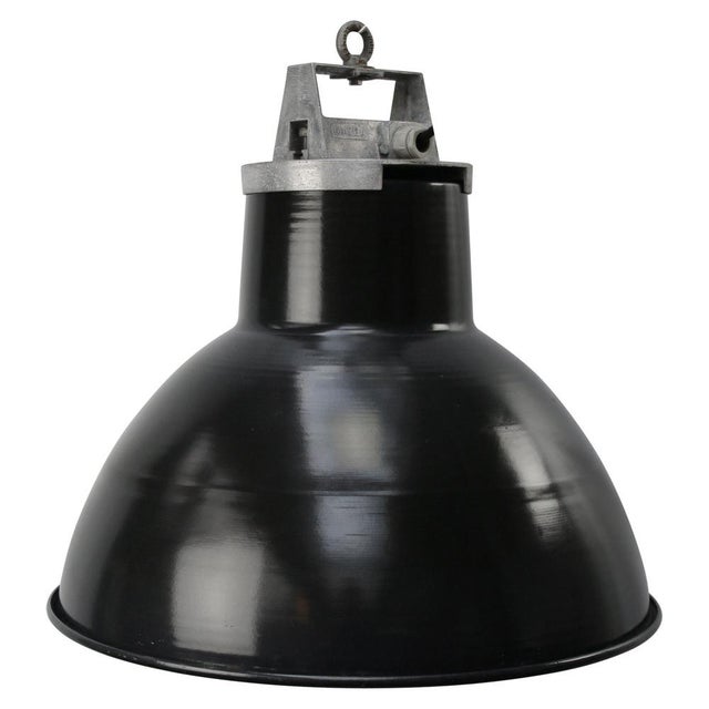 French Factory light by Mazda Thick quality Enamel. Used in warehouses and factories. E27/E26 This piece has an...