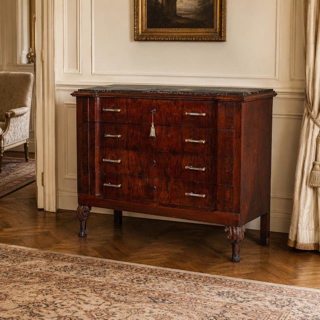 Charles X Italian Venetian Mahogany Commode with Portoro Marble Top, 1830 For Sale - Image 9 of 12