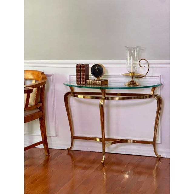 1970s Regency Demilune Solid Brass and Glass Console Table For Sale - Image 15 of 15