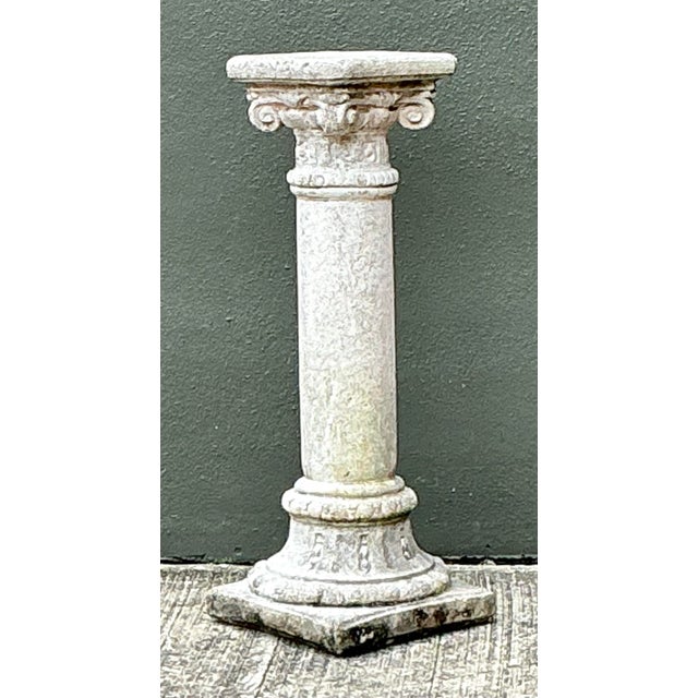 Off-white Vintage Cast Concrete Corinthian Column Pedestal For Sale - Image 8 of 12