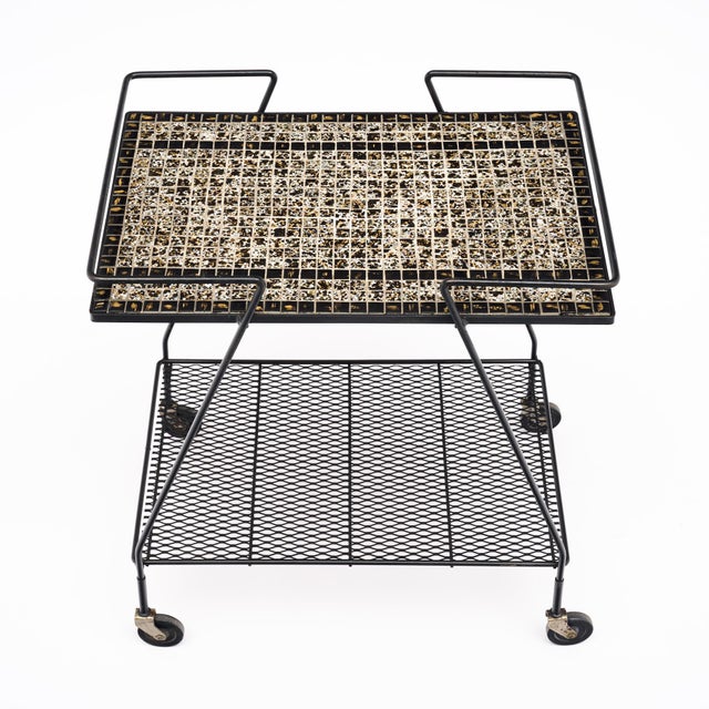 Black French Mid-Century Modern Tiled Bar Cart For Sale - Image 8 of 9