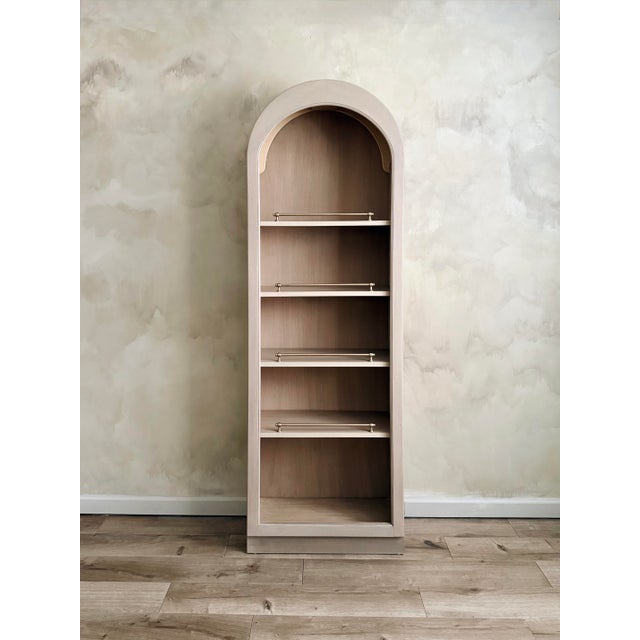 1970s Arched Cabinet- Organic Soft Neutral Finish With Brass Details For Sale - Image 11 of 11