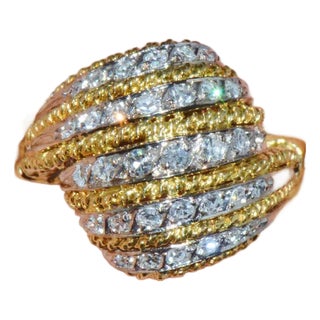 Vintage Natural .60Cts VS G Diamond 18K Solid Gold 2 Tone Dome Cocktail Ring, size 7 For Sale
