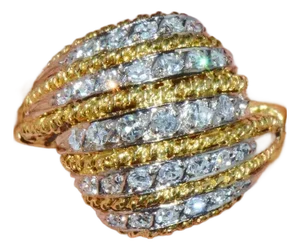 Vintage Natural .60Cts VS G Diamond 18K Solid Gold 2 Tone Dome Cocktail Ring, size 7
