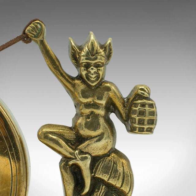 1900s Victorian Antique Cornish Pixie Gong, English, Brass, Oak, Dinner Chime For Sale - Image 9 of 11