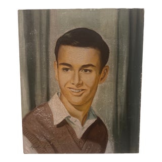 Mid-Century Portrait Painting of a Young Man by Marsha Sullivan - Original Oil on Canvas For Sale