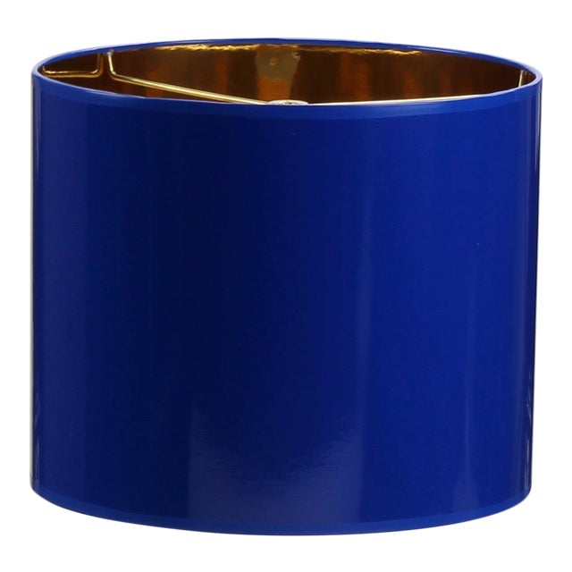 Large Cobalt Blue Drum Lamp Shade With Gold Lining | Chairish