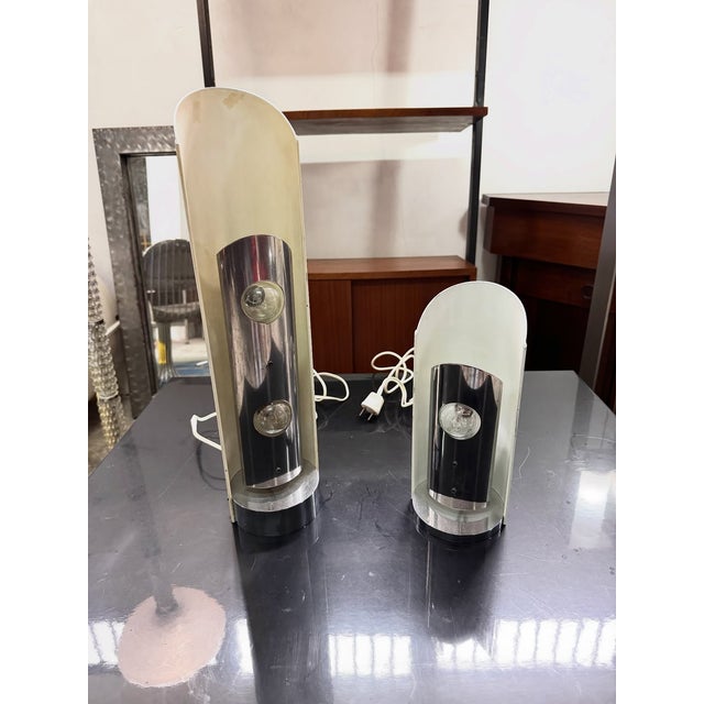 Chrome and White Tronconi Table Lamps, 1970s-1980s, Set of 2 For Sale - Image 6 of 7