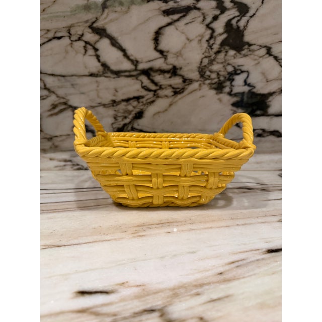 Macy's Pottery Yellow Basket For Sale - Image 4 of 6