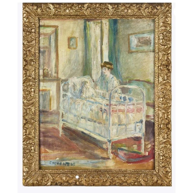 Swedish Artist, Child's Nursery with Nanny, 1900s, Oil on Canvas For Sale - Image 11 of 11