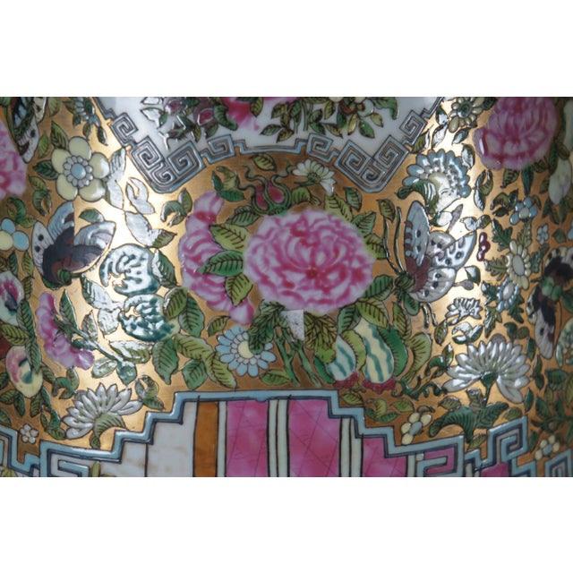 Pair of Antique Chinese Porcelain Canton Famille Rose Palace Urns Vases 53" For Sale - Image 9 of 12
