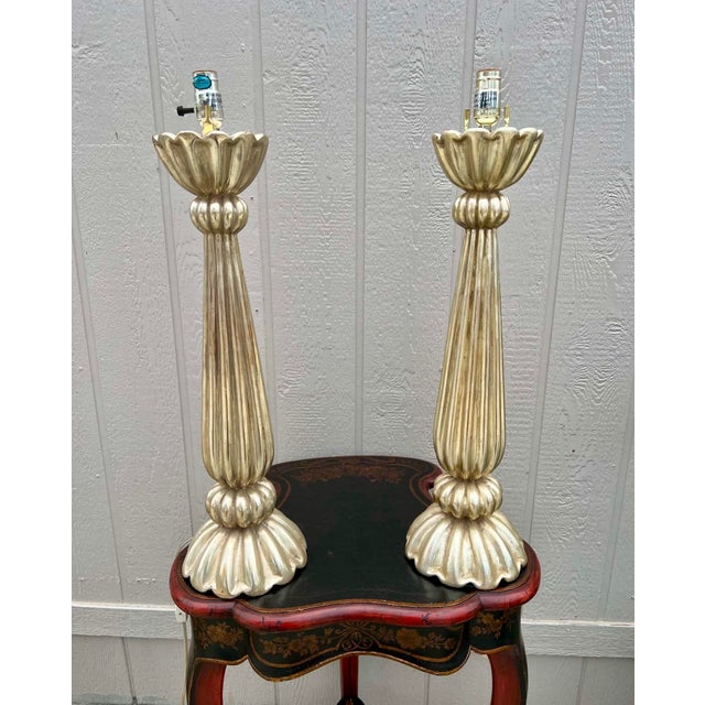 Traditional Panache Designs Scallop White Gold Table Lamps - a Pair For Sale - Image 3 of 5