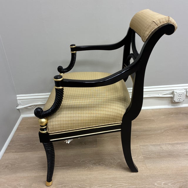Early 20th Century Regency Black and Gold Open Back Arm Chairs For Sale - Image 10 of 11