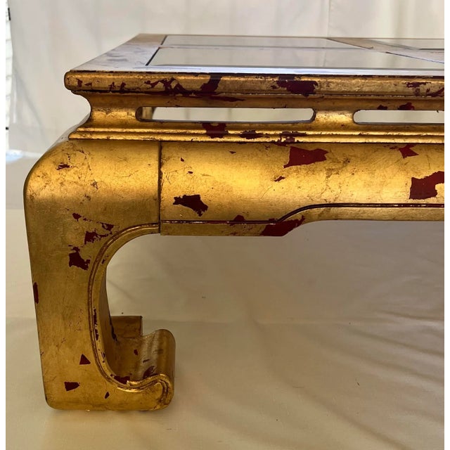 Tony Duquette Vintage Tony Duquette Style Newly Painted Red Distressed Gilded Wood Chow Leg Ming Style Coffee Table For Sale - Image 4 of 12
