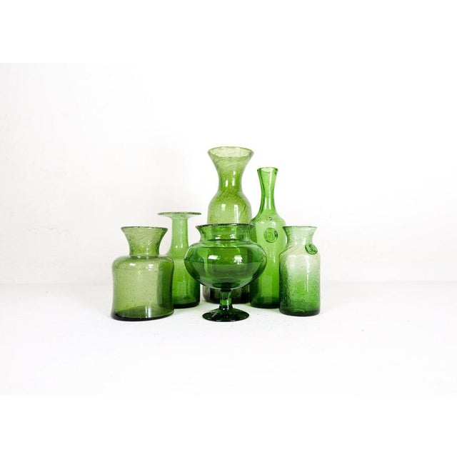 1960s Mid-Century Modern Green Vases attributed to Erik Hoglund for Kosta, Sweden, 1960s, Set of 6 For Sale - Image 5 of 14