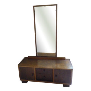 Vintage Boat-Style Dressing Table with Mirror, 1940s For Sale