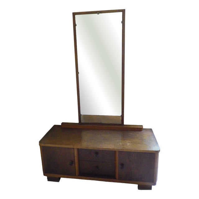 Vintage Boat-Style Dressing Table with Mirror, 1940s For Sale