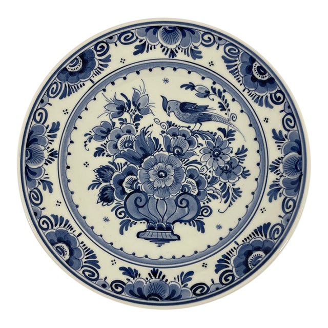Vintage Mid 20th Century Blue and White Faience Delft Plate For Sale