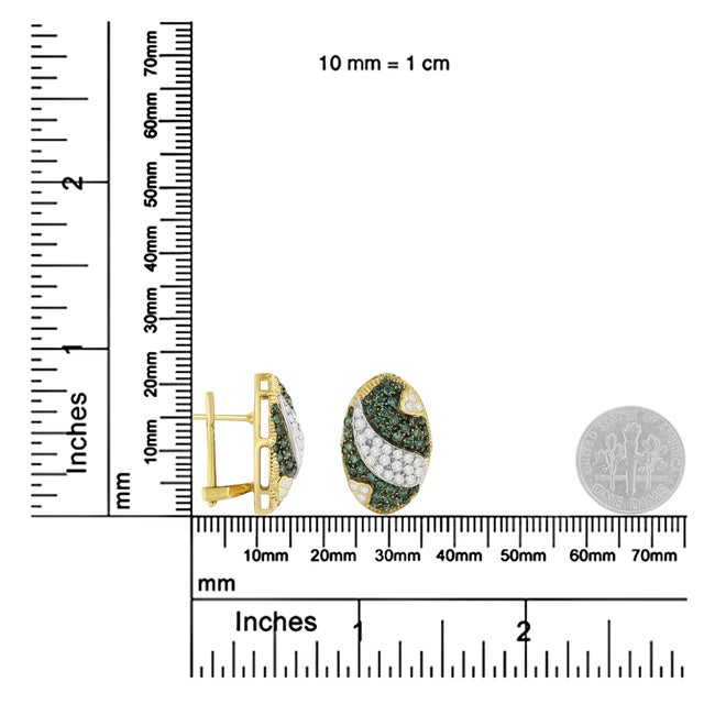 Black and White Rhodium over 14K Yellow Gold 2-1/10 Cttw White and Blue Diamond Oval Omega Back Stud Earrings (H-I and Blue Color, SI1-SI2 Clarity) For Sale In New York - Image 6 of 6