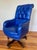 English 1990s Vibrant Royal Tufted Blue Leather Brass Chesterfield Executive Desk Chair with Nailhead Trim For Sale - Image 3 of 9