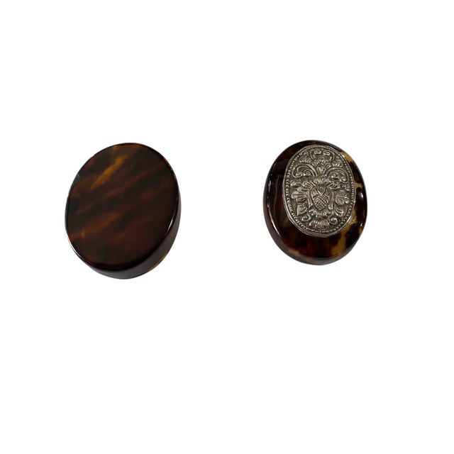 Metal Thai Solid Silver and Faux Tortoise Shell Oval Box 2.75" For Sale - Image 7 of 10