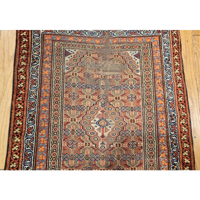 Antique Persian Serab Camel Hair Runner Rug, Hand-Knotted Wool, Geometric Pattern, Red & Green, 3x13 For Sale - Image 14 of 17