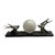 This 1930s Italian Art Deco table lamp features a polished black marble plinth serving as the base for two stylized...