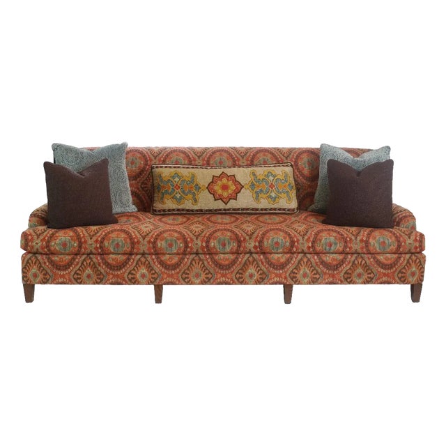 Jonas Ny Upholsterer Monte Carlo Sofa With Bursa Suzani Fabric & Custom Pillows For Sale