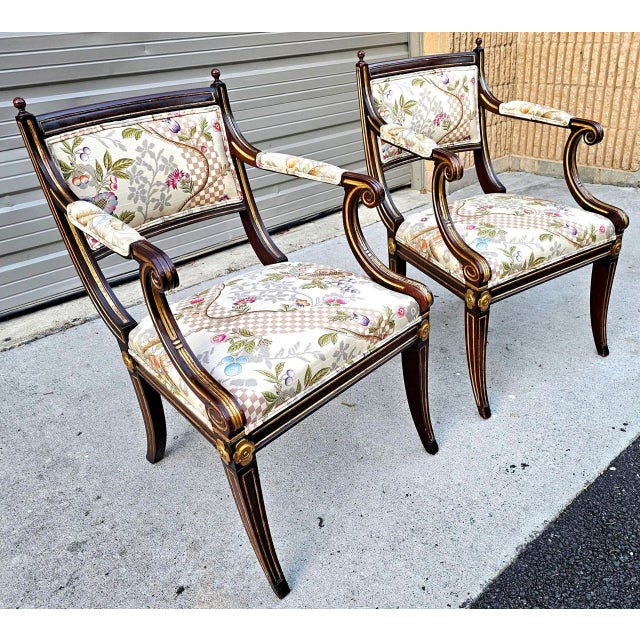 Pair of Vintage English Regency Style Saber Legged Armchairs For Sale In Washington DC - Image 6 of 8