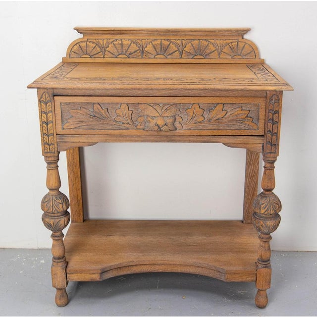 Writing table or desk henri ii (also named louis xiii style) 19th century with lion masque drawer handle table height:...