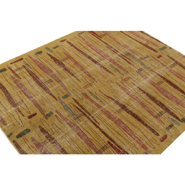 Art Deco 1960s Vintage Zeki Müren Rug in Gold, Pink, Distressed Art Deco Pattern For Sale - Image 3 of 6