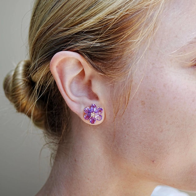 Not Yet Made - Made To Order Nina Zhou 7.85ctw Amethyst Diamond Wildflower Earrings in 14k Rose Gold-Set of 2 For Sale - Image 5 of 6