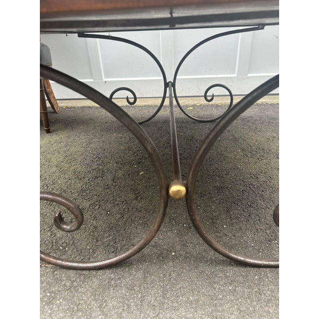 2000 - 2009 Pinewood Table With Black Metal Frame and Gold Accents For Sale - Image 5 of 5